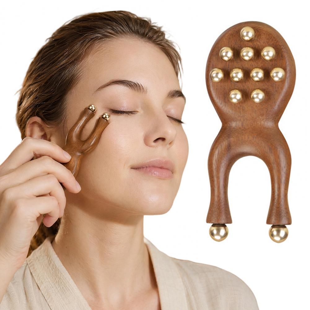 Face Massager - 샌달우드 페이셜 마사지 롤러(황동 비즈 12개